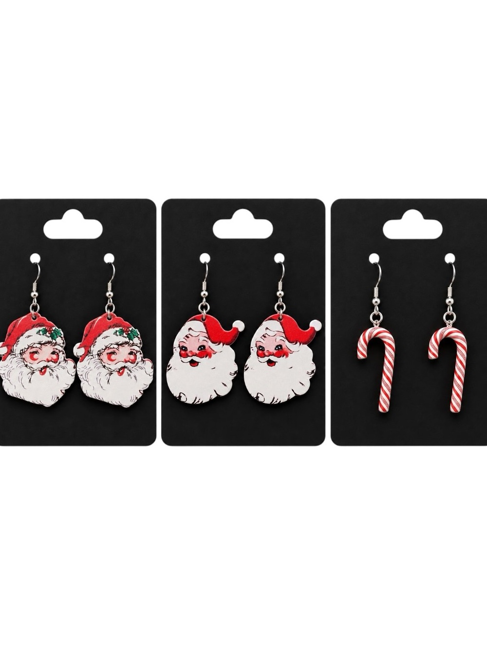 2 for $15 Festive Santa & Candy Cane Dangle Earrings Holiday Set